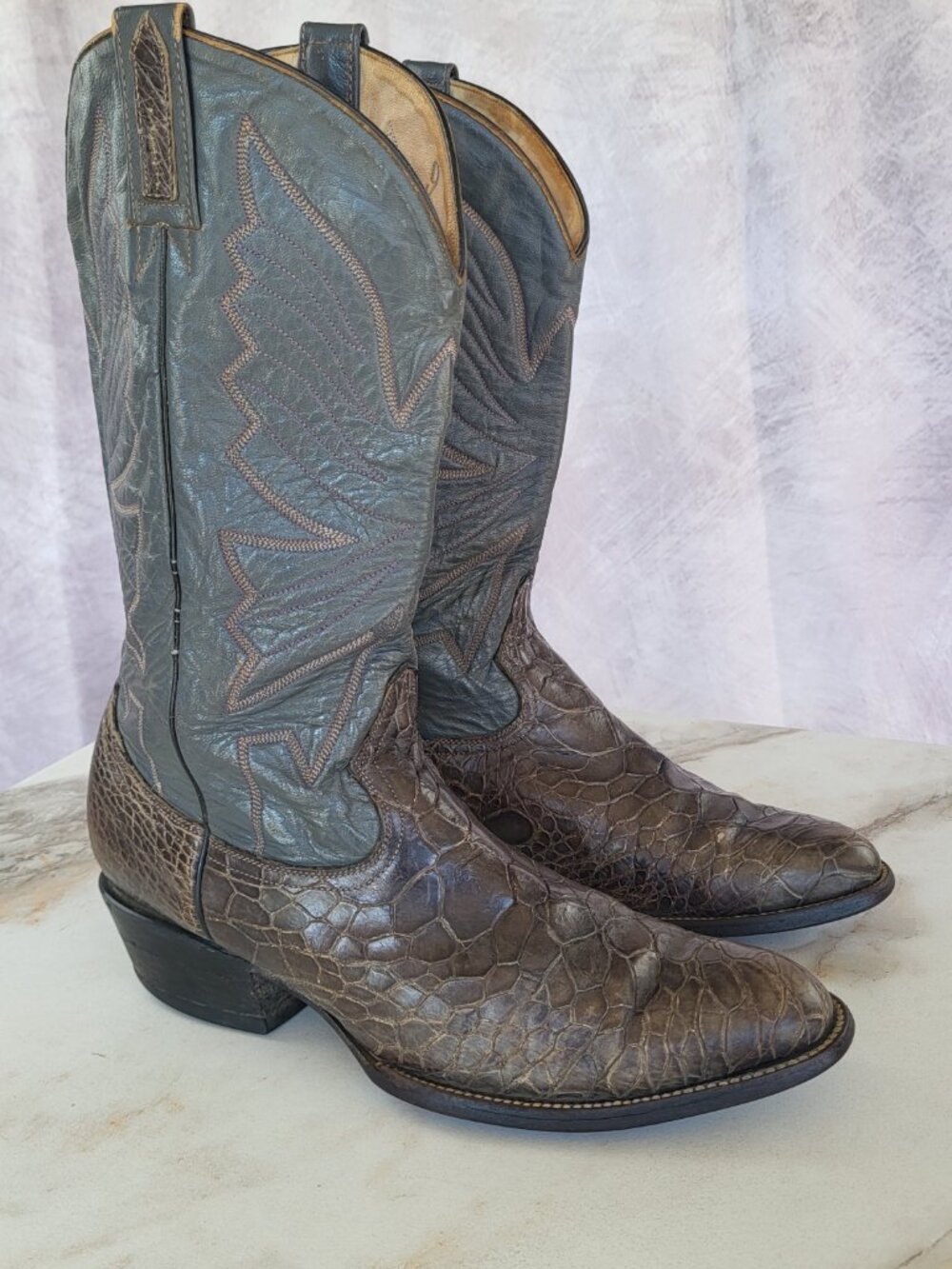 Vintage Pre Ban Rivers Turtle Western Cowboy Boots Size 9 Men's Gray - Picture 2 of 15